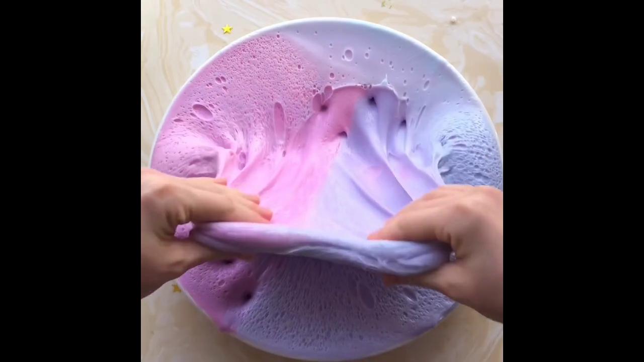 Poking And Mixing Pink And Purple Bubbly Slime Creating Soft Foam Melt ...
