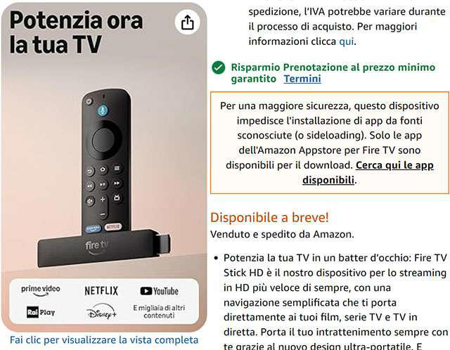 Fine del sideloading sulle Fire TV Stick: il messaggio di Amazon