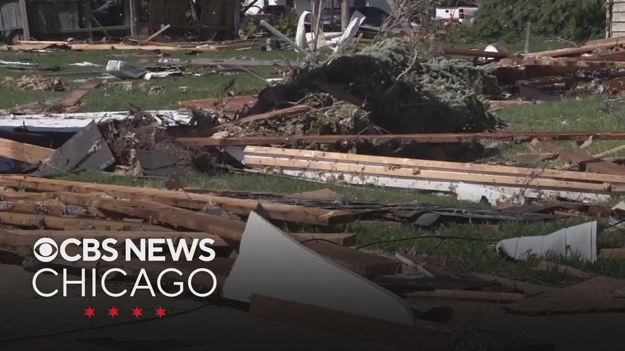 Damage left behind after tornado in Lena, Illinois