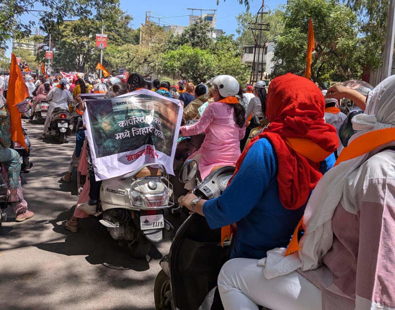 Protests outside TCS Nashik office on April 16 | Photo courtesy: Debangana Ghosh