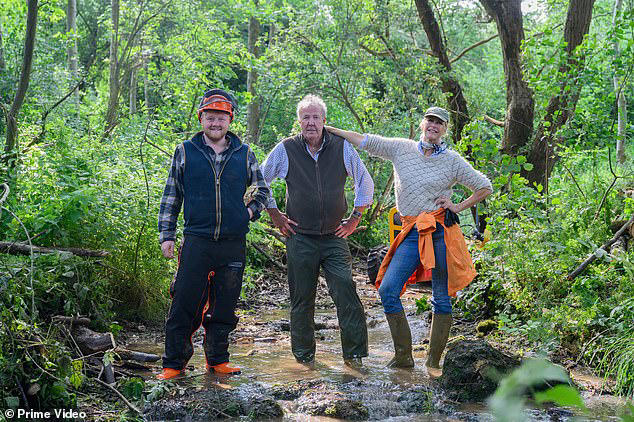 Clarkson's Farm fans haven't got long to wait for its fifth series, as the Prime Video show has finally been given its return date (pictured: Kaleb Cooper, Jeremy Clarkson, Lisa Hogan)