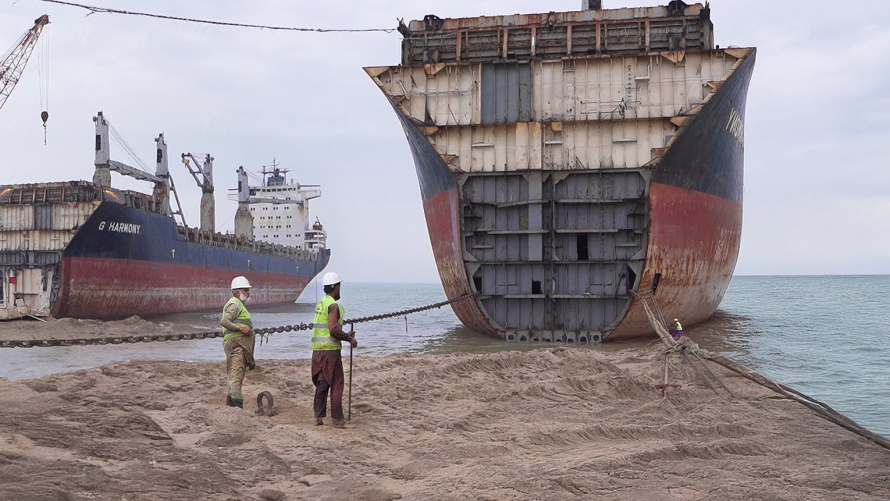 Inside a giant shipyard scrapping rusted ships by hand