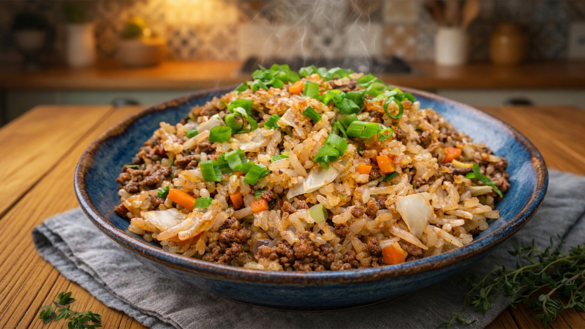Beef chao fan brings a rich savory fried rice flavor