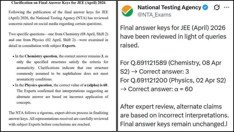 JEE Main answer key controversy explained: NTA says no change in keys