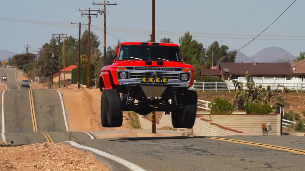 Powerful Ford F100 pre-runner designed for extreme road testing and jumps