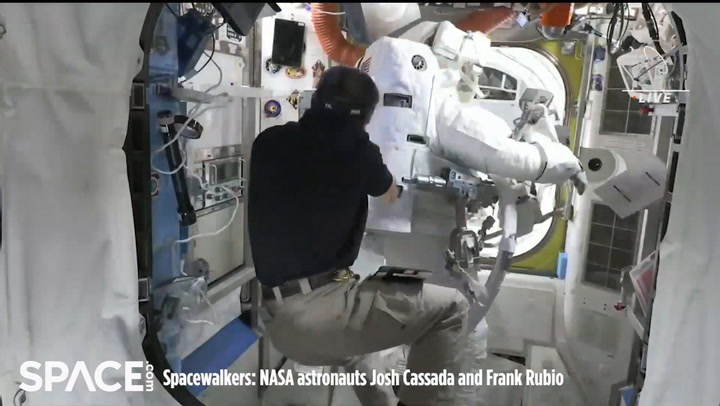 NASA spacewalkers install and deploy a solar array in time-lapse footage