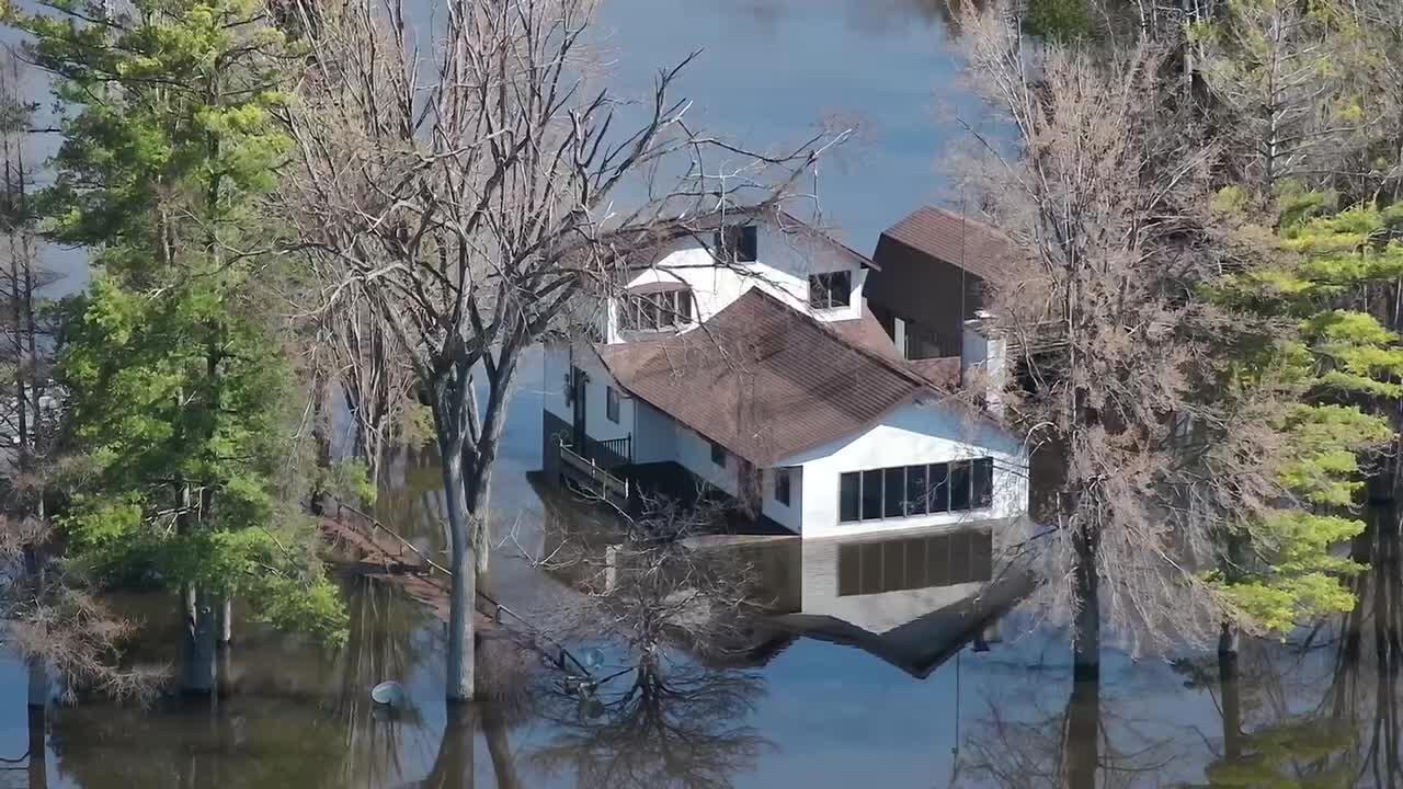 Aerial view of flooding in northern Michigan