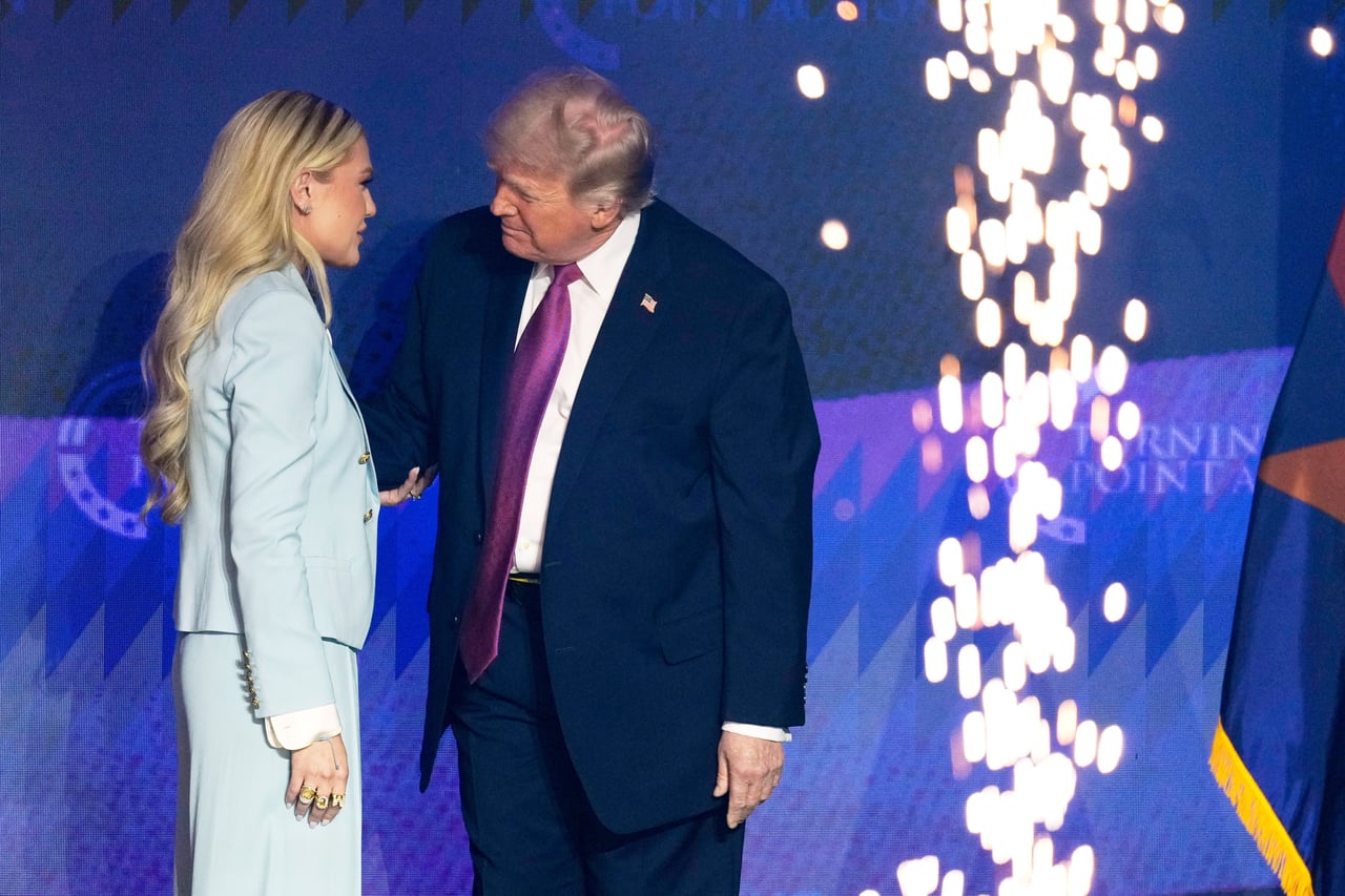 Trump shares embrace, cheek kiss with Erika Kirk at Turning Point USA event