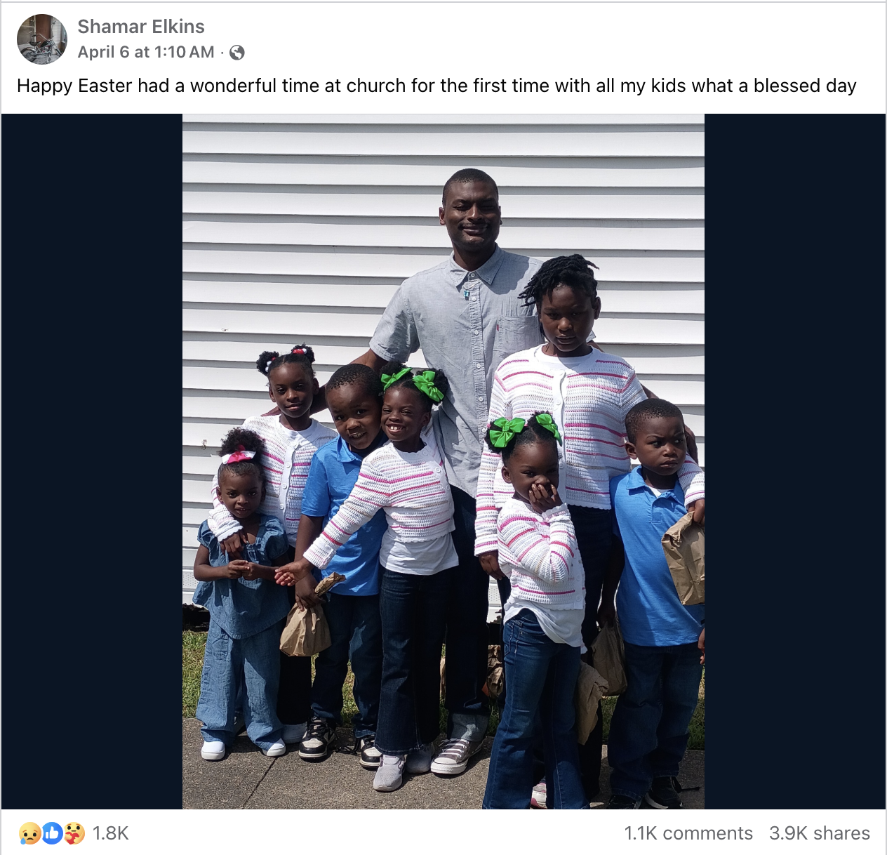 Shamar Elkins posted an Easter photo with all seven children he would ...