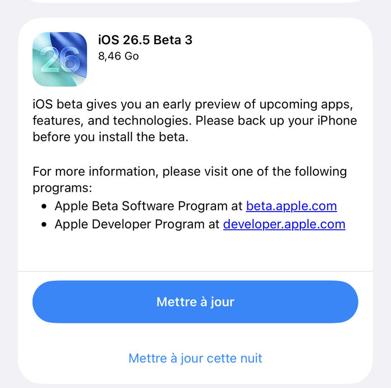Une troisième bêta pour iOS et macOS 26.5