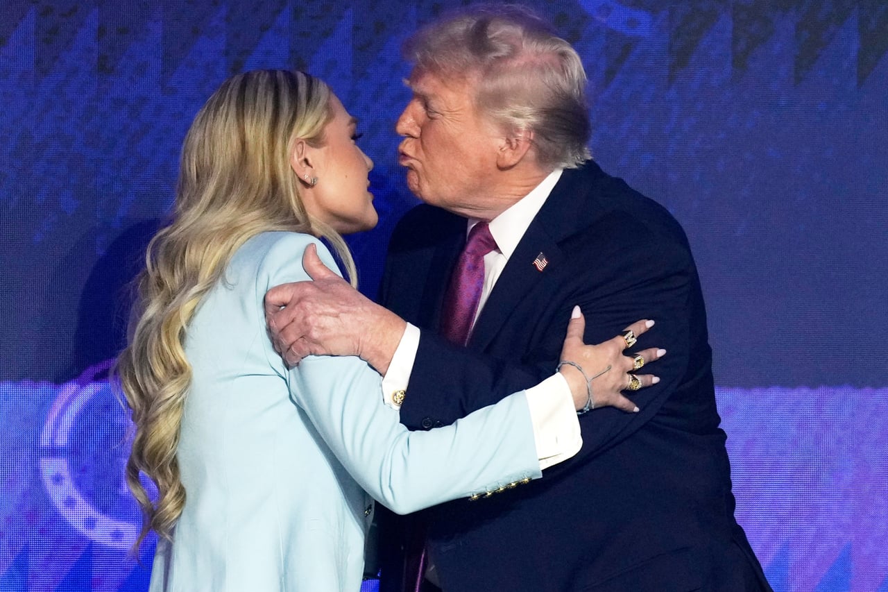 Trump shares embrace, cheek kiss with Erika Kirk at Turning Point USA event