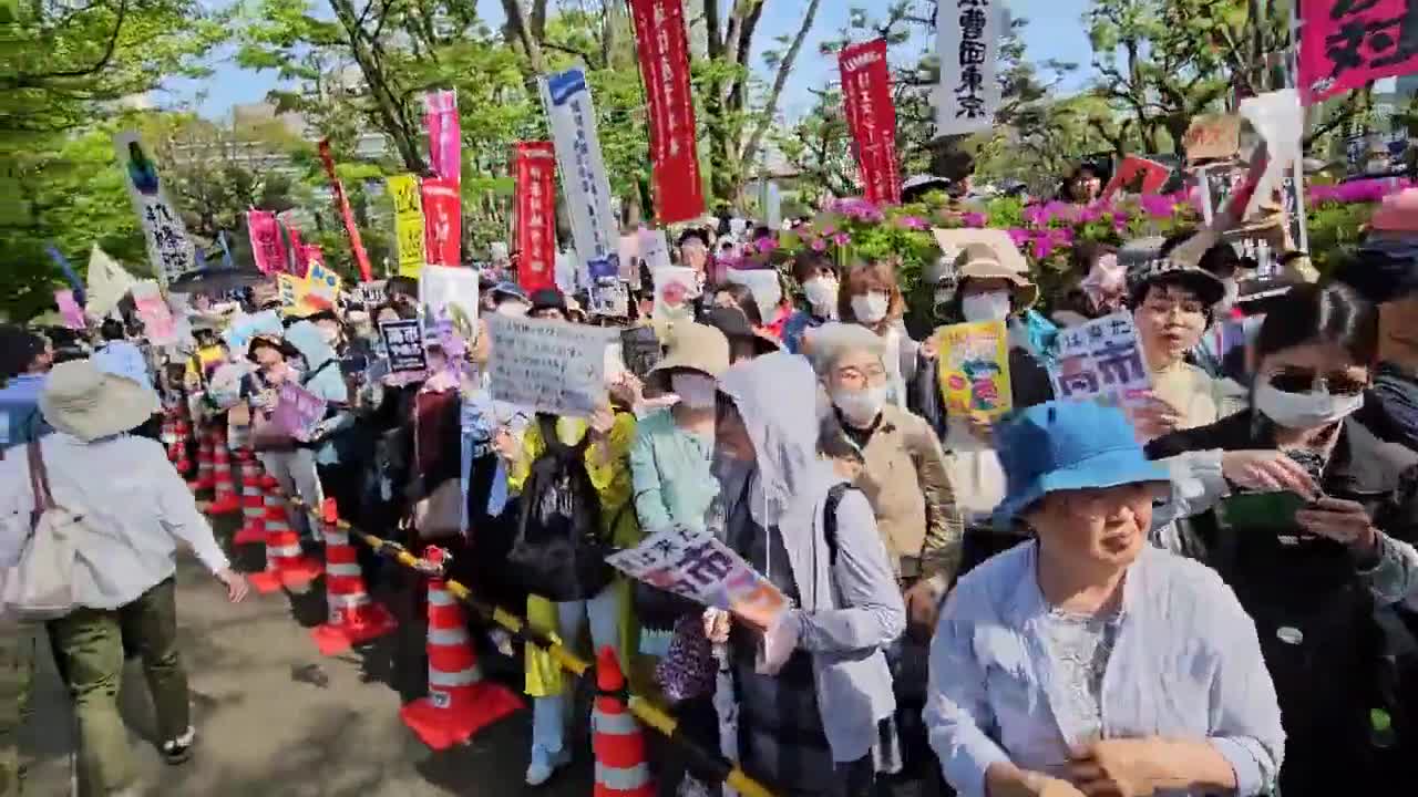 Protesters rally against constitutional changes and war outside Japan’s ...