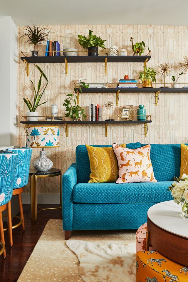 blue sofa in living room