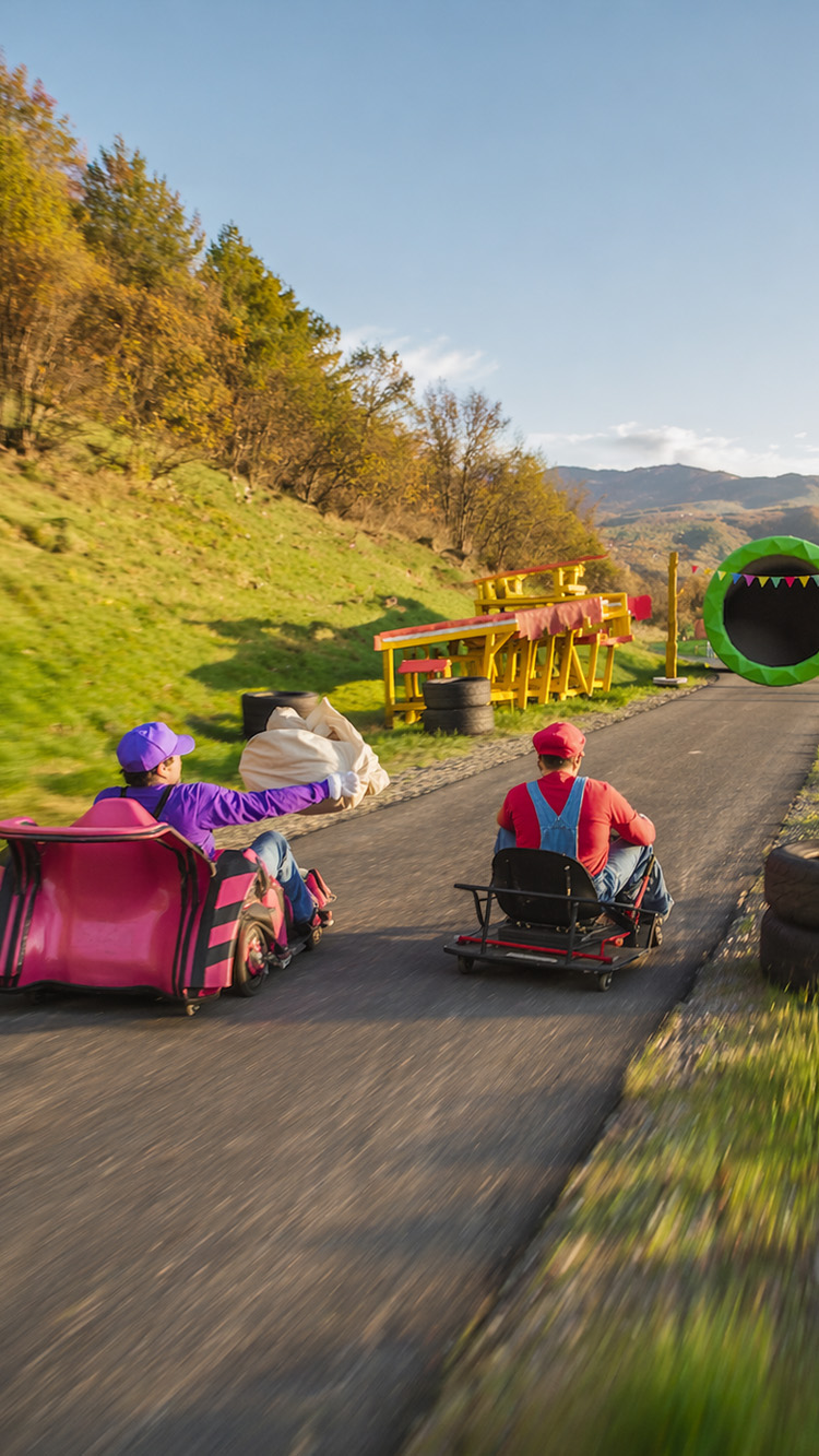 Racing scene inspired by Mario Kart world action