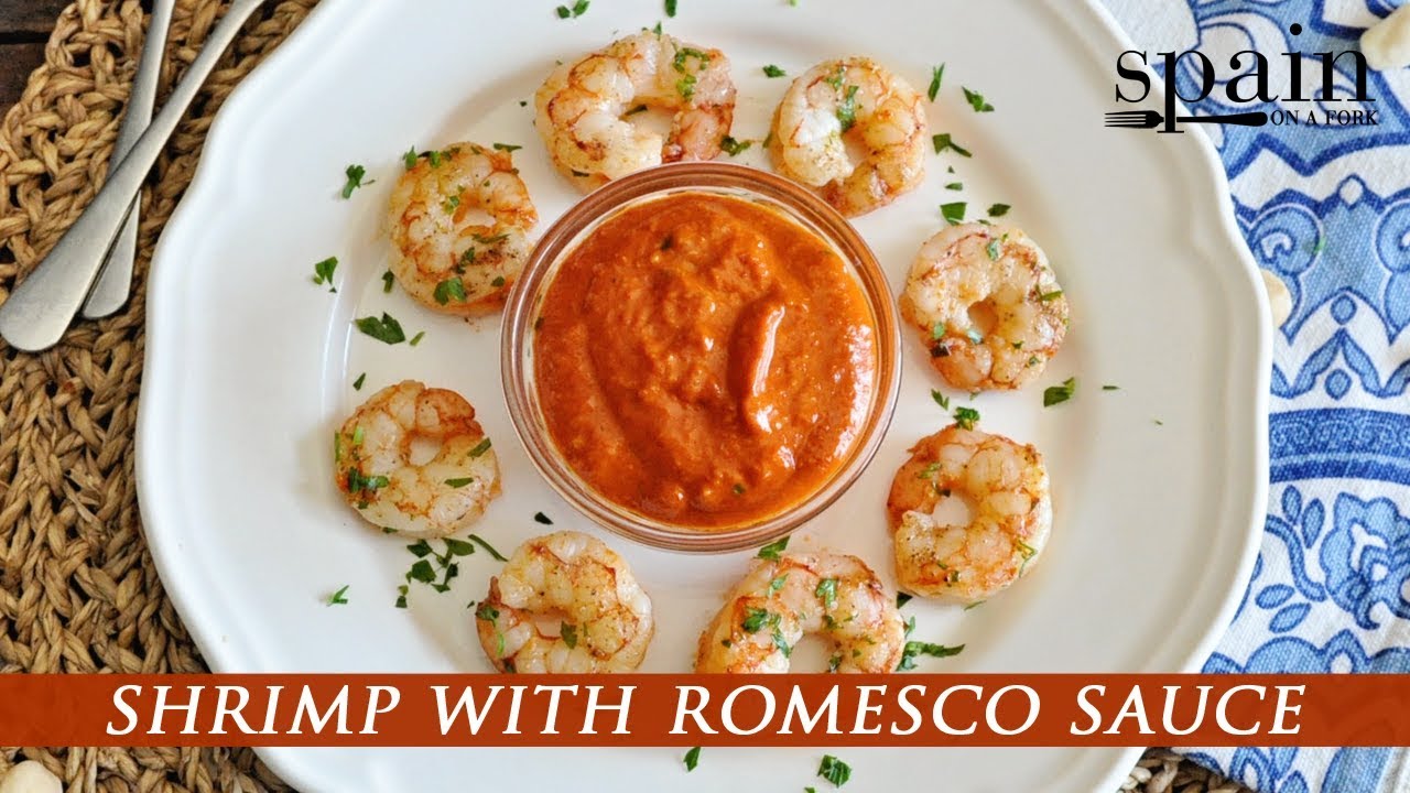 Spanish tapas seared shrimp with romesco sauce recipe