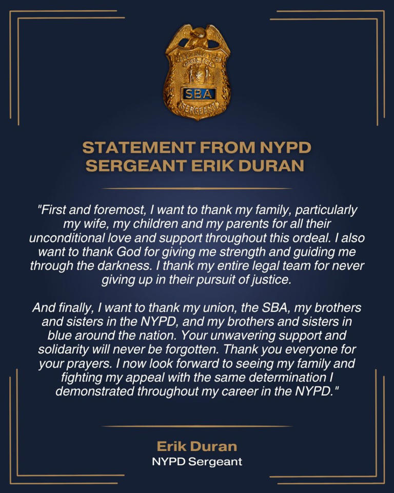 NYPD 'cooler cop' Erik Duran praises family, fellow cops in first words ...