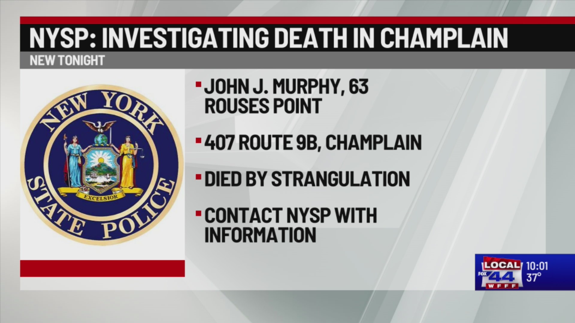 NYSP: Death by strangling under investigation in Champlain