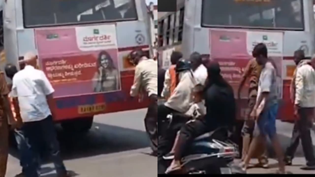 KSRTC bus breaks down midway, passengers push vehicle in Chikkamagaluru ...