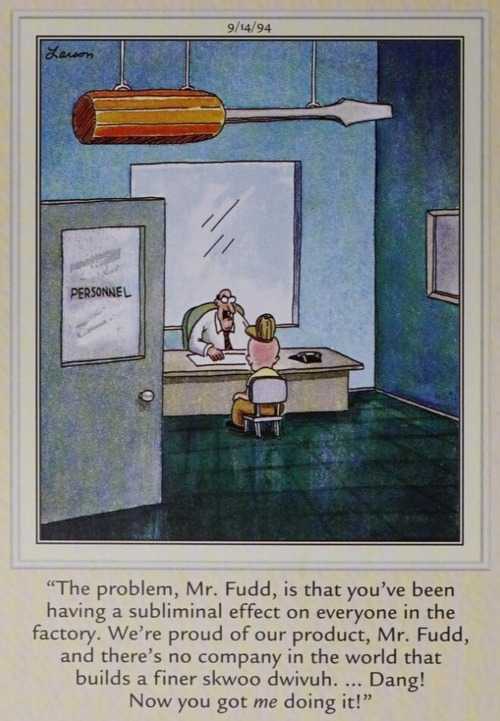 Elmer Fudd speaks to his boss about an unintentional disruption.