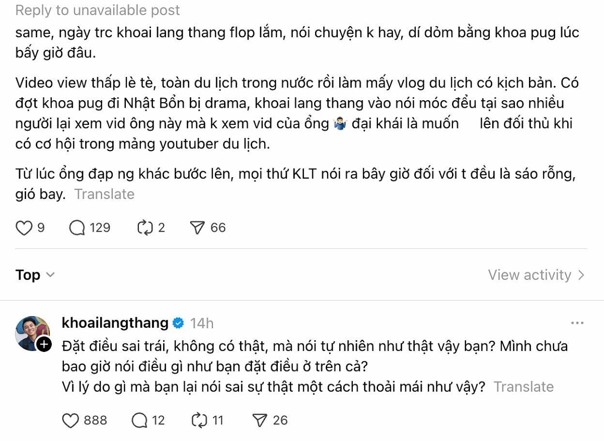 Khoai Lang Thang, Khoa Pug lên tiếng về tin đồn nói đểu, dìm đồng nghiệp