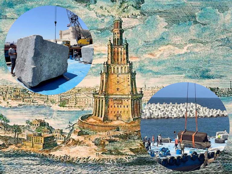 Arqueólogos extraen del mar 22 bloques de piedra del Faro de Alejandría