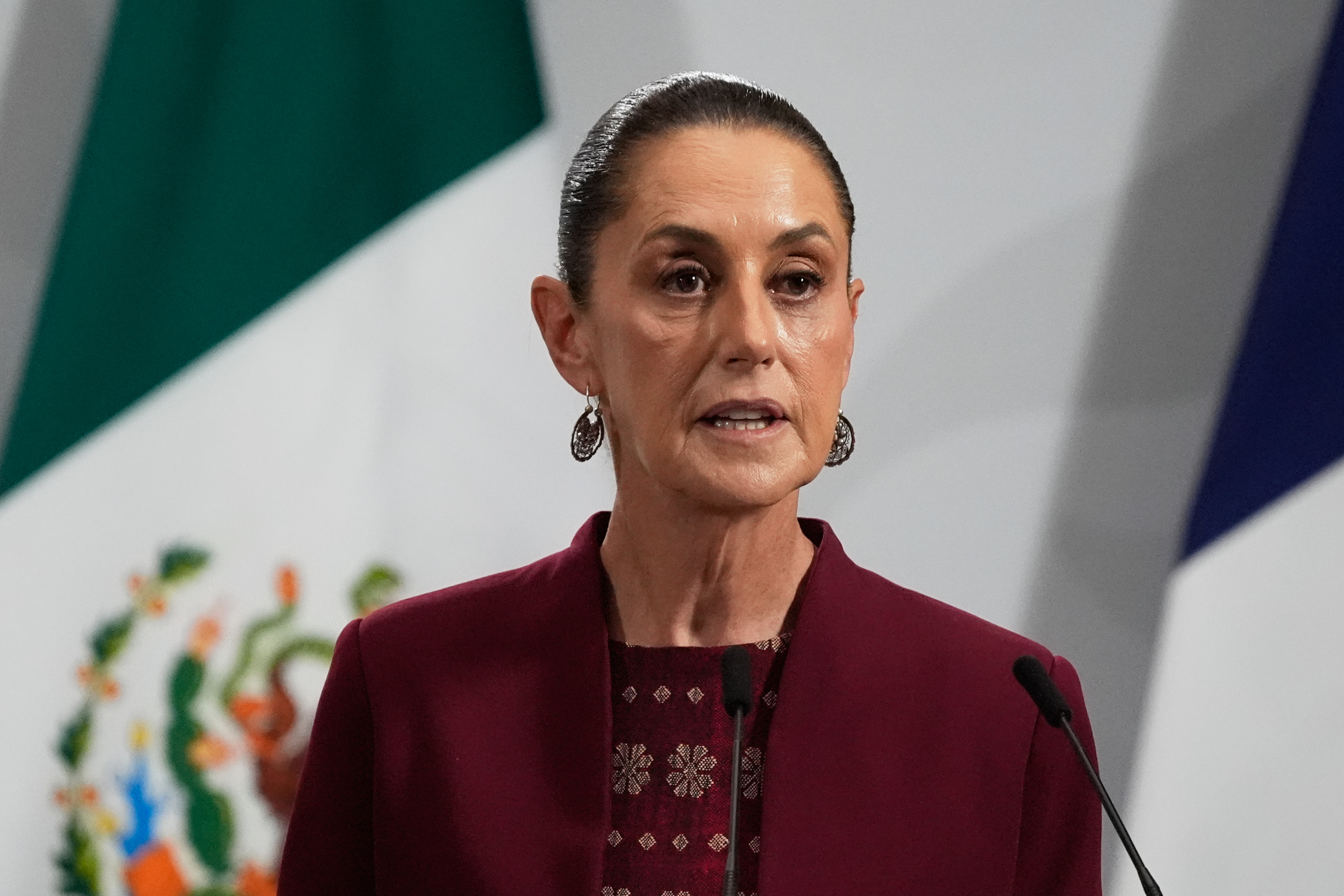 Mexican President Claudia Sheinbaum speaks at the National Palace in Mexico City on Nov. 7, 2025.