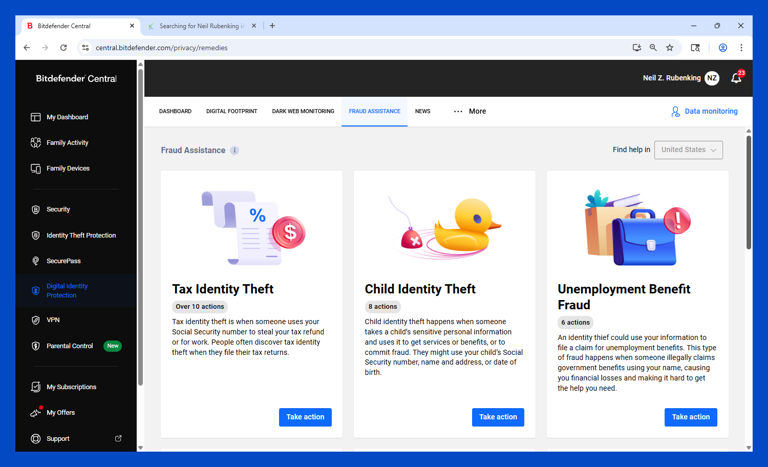 Bitdefender digital identity protection