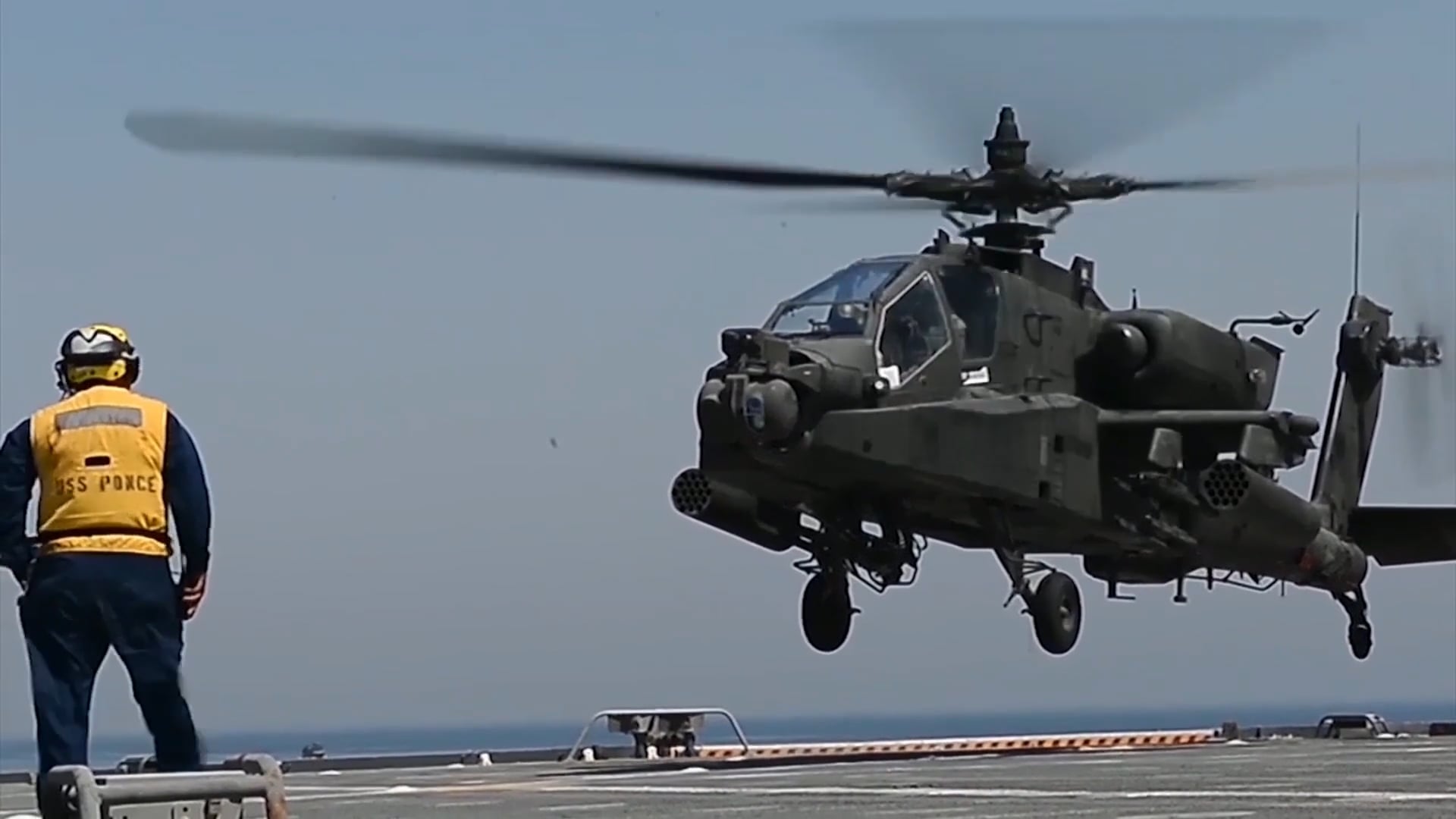 US Army AH-64 Apache helicopters patrol the Strait of Hormuz