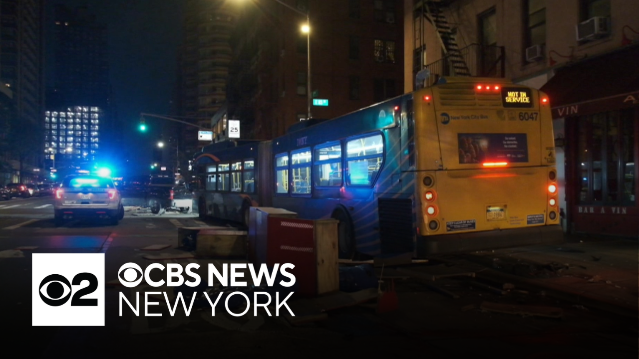 MTA bus crashes into dining shed, parked cars on Upper East Side