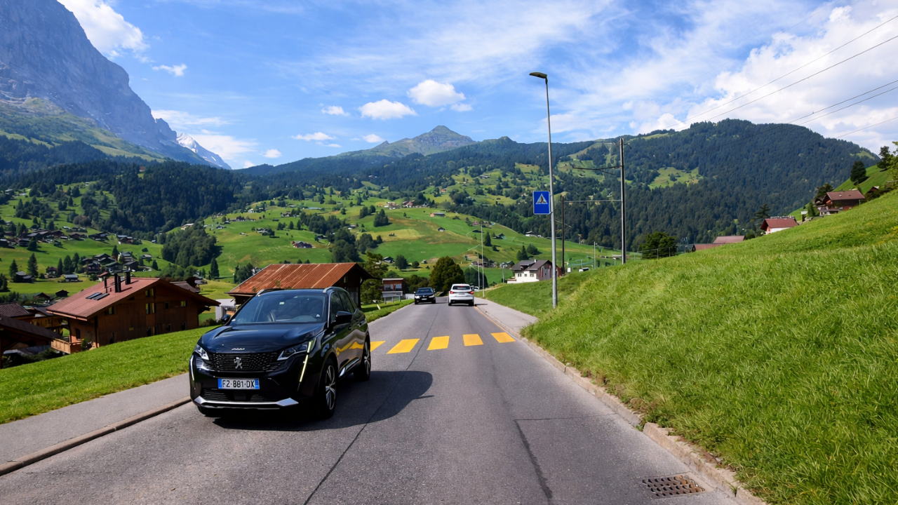 Driving through Swiss Alps Grindelwald views (4K)