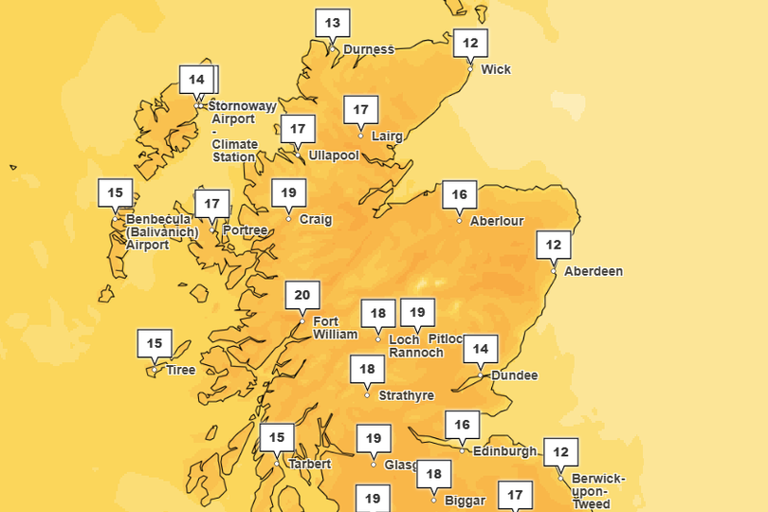 Areas of Scotland to rise to 20C this week as warm spell breaks April ...