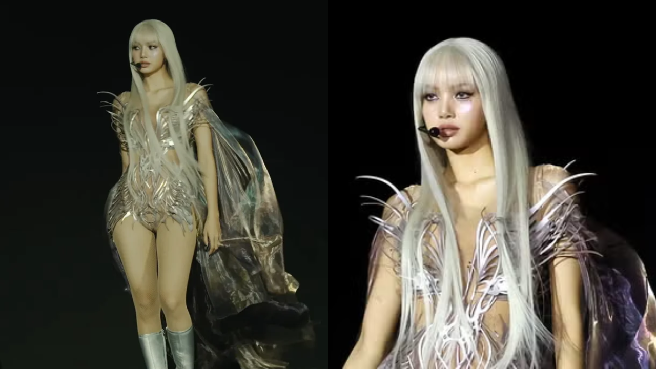 Lisa drops into Coachella 2026 like a fallen angel in a striking Iris ...