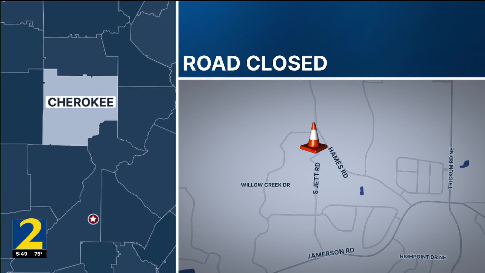 Stretch of road closed for several months in Cherokee County