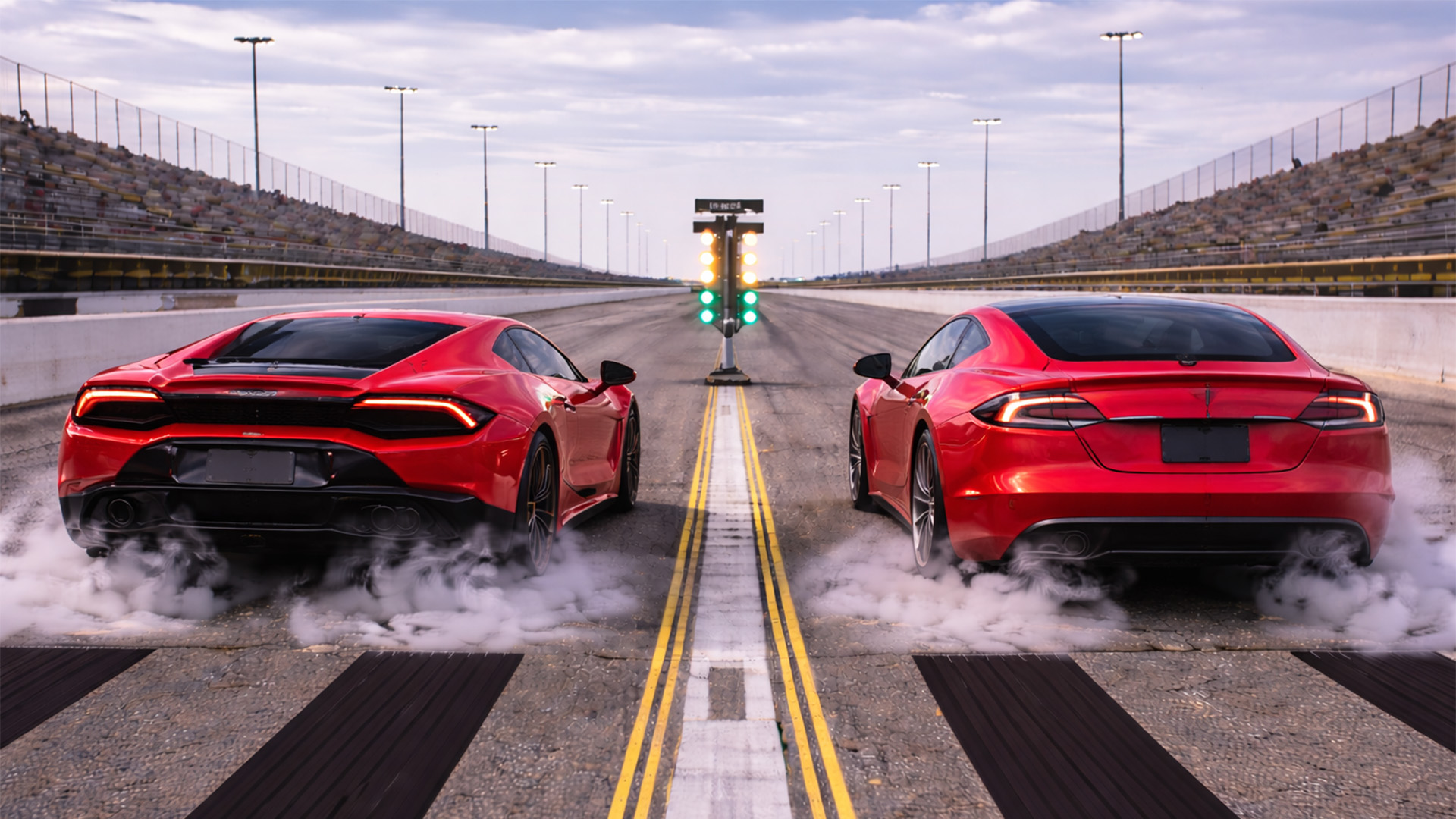 Tesla Plaid vs Lamborghini Huracan EVO drag race