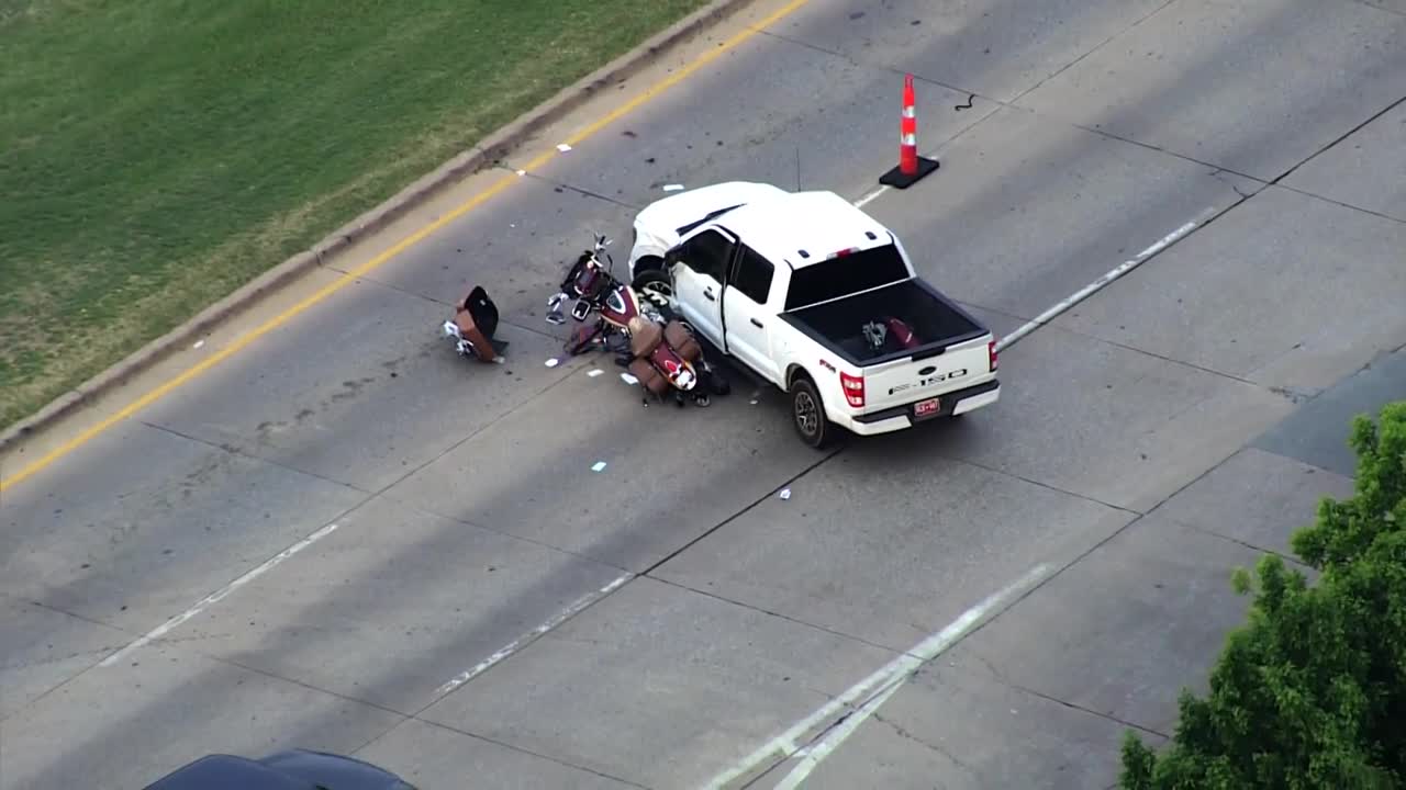 Motorcycle involved in crash with pickup truck in northwest Oklahoma City