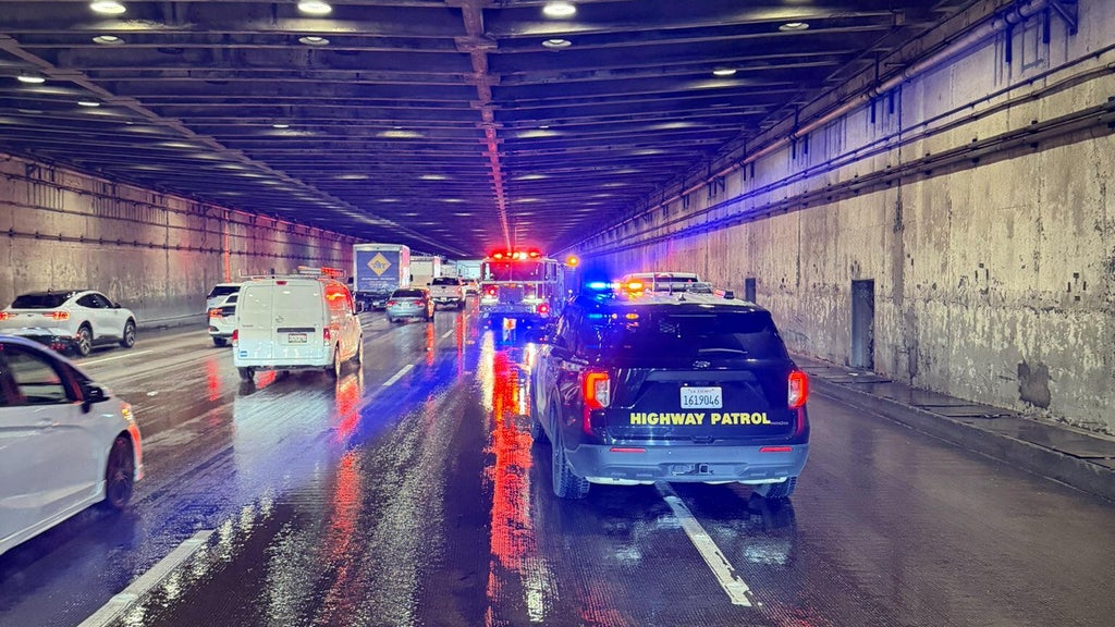 Burst water main floods Bay Bridge lanes in Treasure Island tunnel