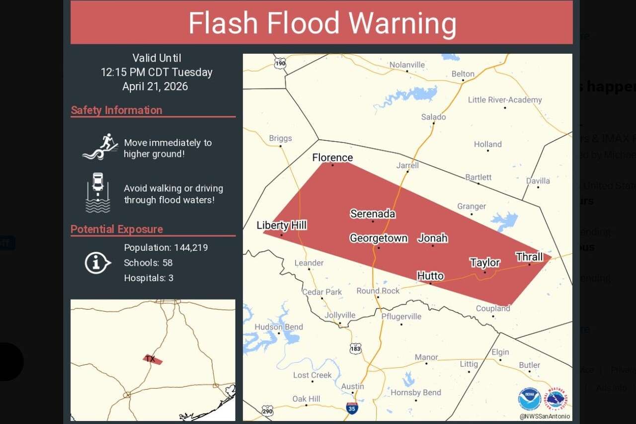Flash flood warning issued for central Williamson County until Tuesday ...