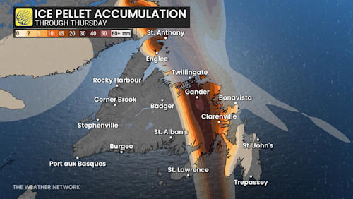 15-25 cm: Significant storm targets parts of Newfoundland with snow, ice