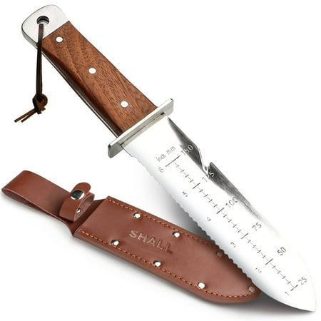 Shall Hori Hori Garden Knife for Gardening, Full Tang Hori Hori Knife With Sheath & Hide Rope, 7” Stainless Steel Blade With Cutting Edge for Weed, Rope, Plants