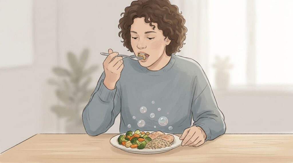 Comer rápido, estresse e microbiota desequilibrada podem causar barriga inchada.