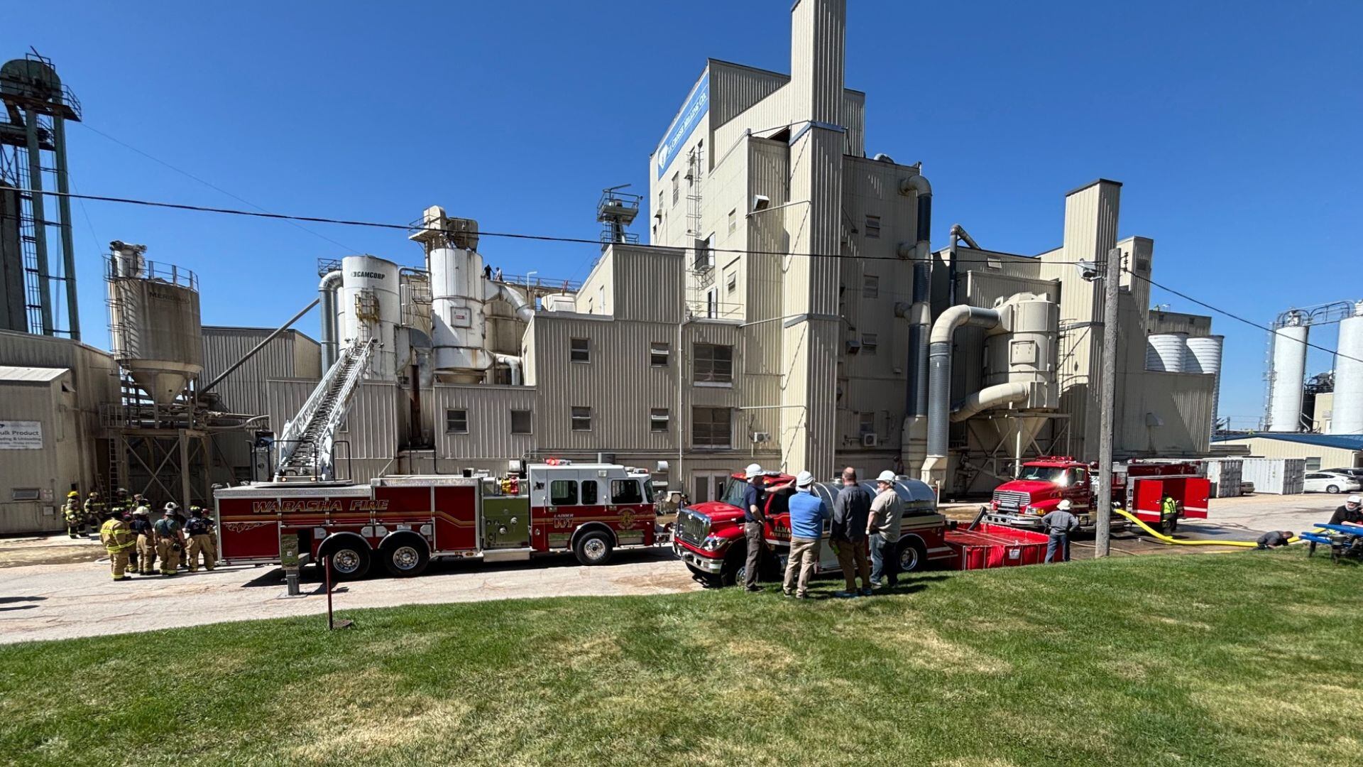 Emergency crews respond to grain bin silo fire at La Crosse Milling Company