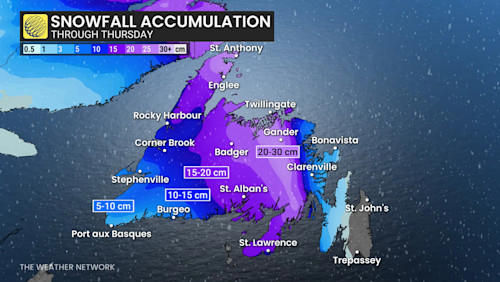 15-25 cm: Significant storm targets parts of Newfoundland with snow, ice