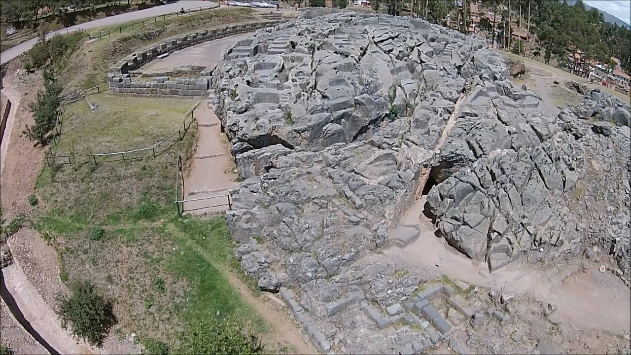 Quadcopter flight over megalithic Qenqo near Cusco in Peru