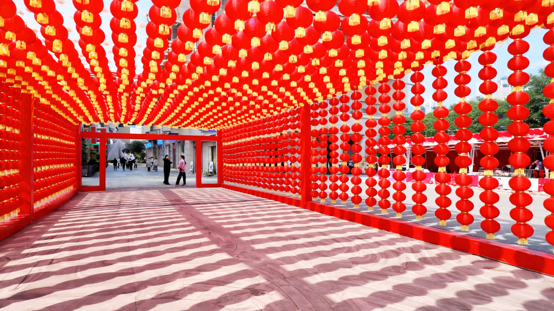 This vibrant red lantern display in China attracts everyone’s attention