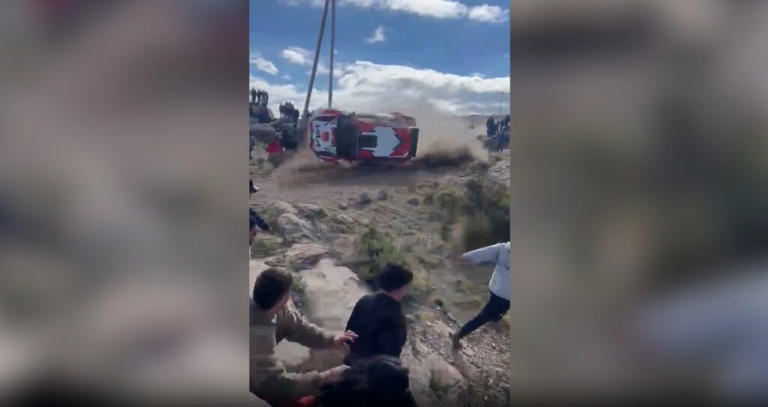 Shocking moment rally driver loses control as car flips into crowd ...