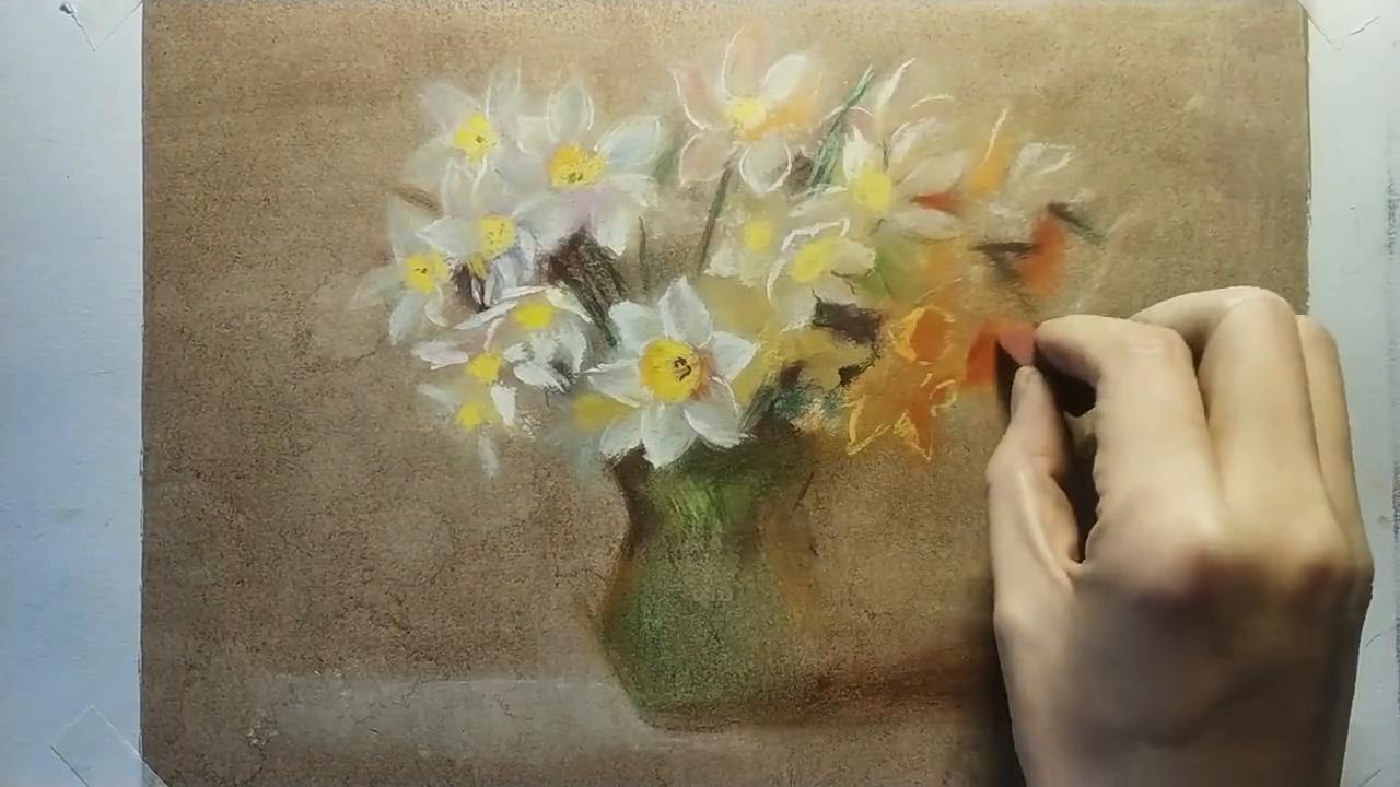 Soft pastel flower bouquet drawing with white petals and warm yellow ...