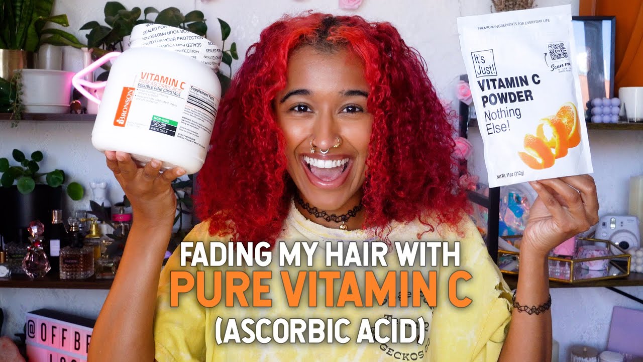 Fading my hair dye with pure vitamin C and the results