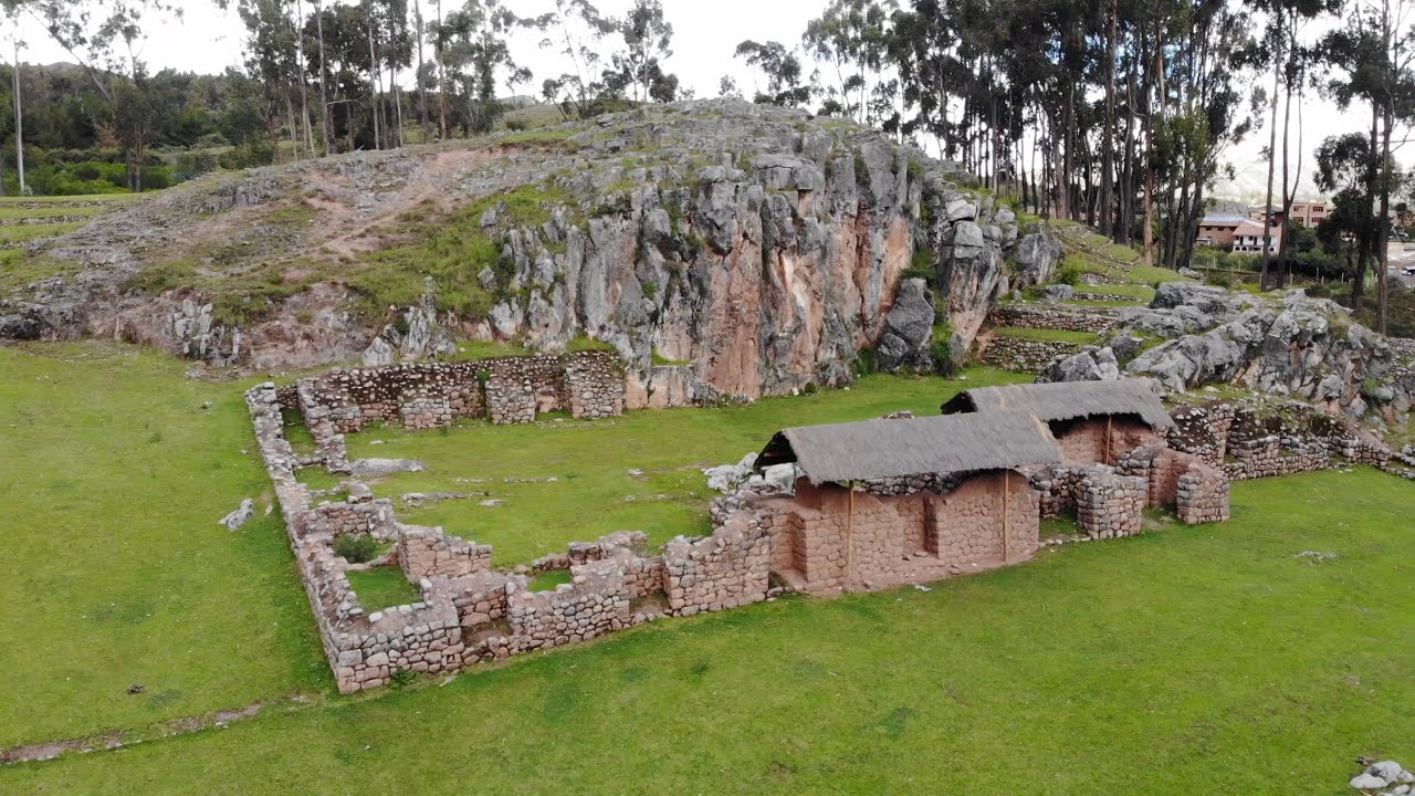 Quadcopter view of ancient sites above Cusco Peru