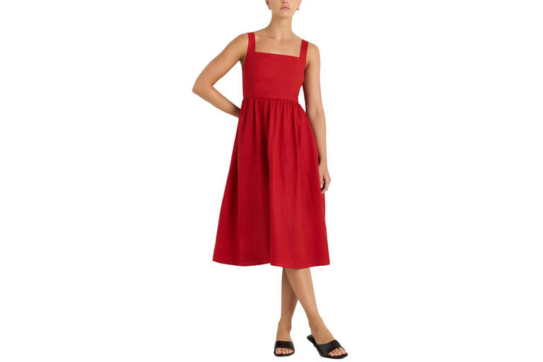 chinese dress ladies Womens red linen midi summer dress 4894  Xiaolizi