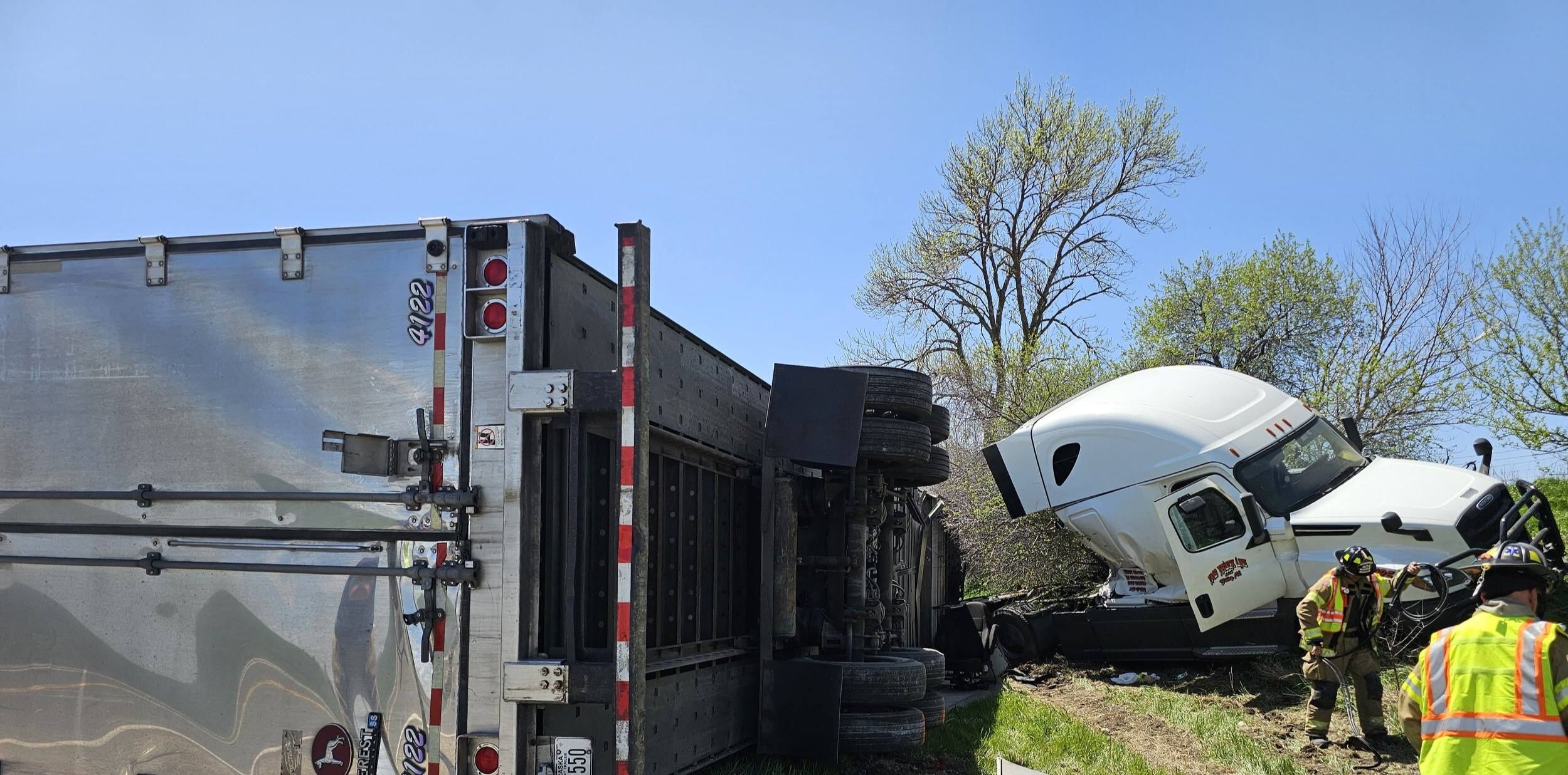 Two people hospitalized after semi-truck jackknifed in Cass County